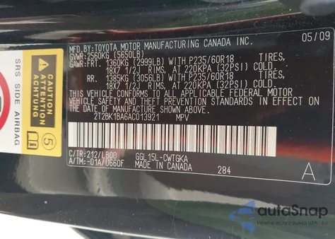 2010 Lexus Rx 350 из США, поврежденный, VIN 2T2BK1BA6AC013921